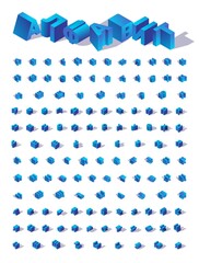 Fototapete - Blue isometric isolated Russian Cyrillic alphabet. Large collection letters in various foreshortening with shadows. Set for writing logo and quotes, capital characters