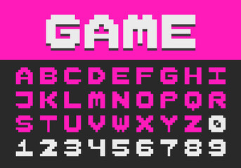 Poster - Pixel retro font Video computer game design