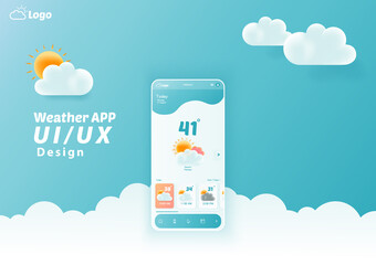 Weather App UI/UX Kit Elements, Website Landing Page Vector