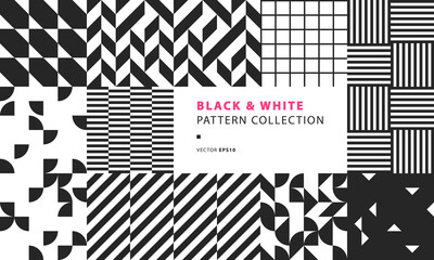 Black and white seamless patterns set