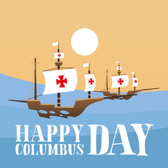 Sticker - ship at the sea of happy columbus day vector design