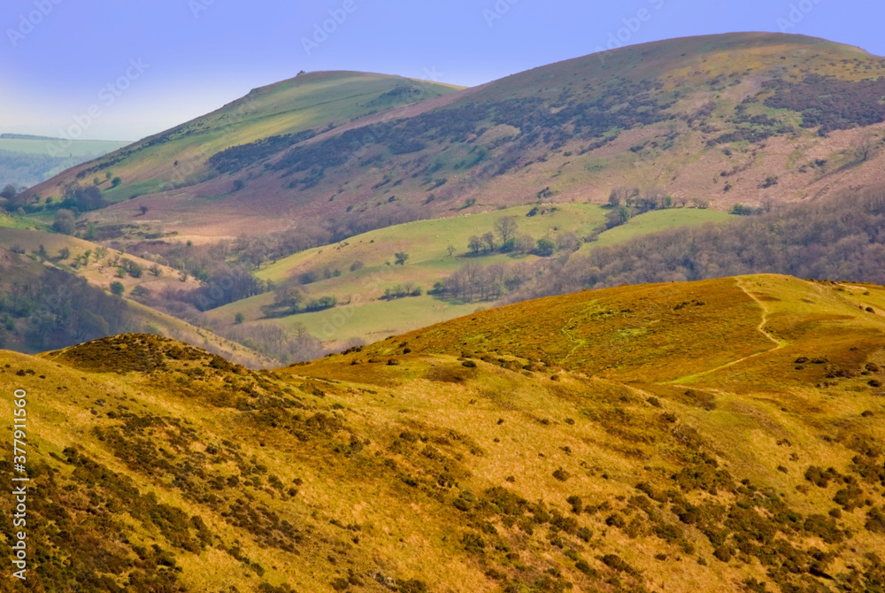 Scenic Landscape Rift Valley Long Mynd Shropshire England UK - obrazy, fototapety, plakaty 