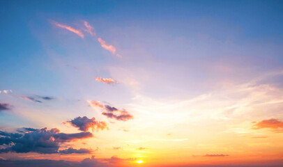 Wall Mural - background of colorful sky concept: dramatic sunset with twilight color sky and clouds