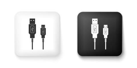 Poster - Black and white USB Micro cables icon isolated on white background. Connectors and sockets for PC and mobile devices. Smartphone recharge supply. Square button. Vector.