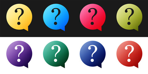 Poster - Set Question mark in circle icon isolated on black and white background. Hazard warning symbol. FAQ sign. Copy files, chat speech bubble and chart web icons. Vector.