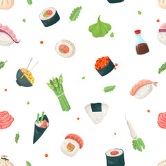 Asian cuisine - colorful flat design style pattern