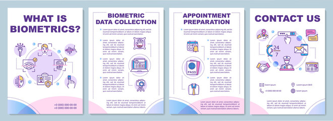 What is biometrics brochure template. Data collection. Flyer, booklet, leaflet print, cover design with linear icons. Vector layouts for magazines, annual reports, advertising posters