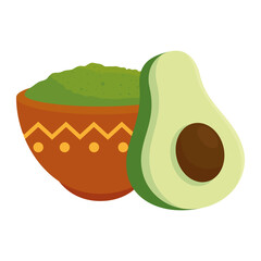 Poster - guacamole in bowl with fresh avocado, on white background vector illustration design