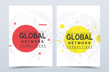 Business vector templates for a4 cover, brochure, flyer, booklet, magazine, annual report. Global network connection background. World map point and line composition. Global business. Social network.