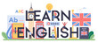 Learn english class typographic header. Study foreign languages in school