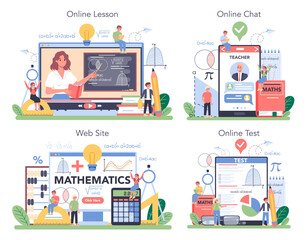 Wall Mural - Math school online service or platform set. Learning mathematics