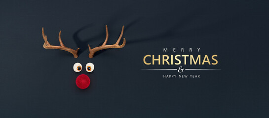 Reindeer toy with cold red nose Christmas background concept 3D Rendering