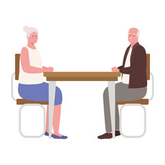 Poster - cute old couple in dining room, in white background vector illustration design