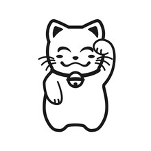 Maneki Cat Outline Icon. Clipart Image Isolated On White Background.