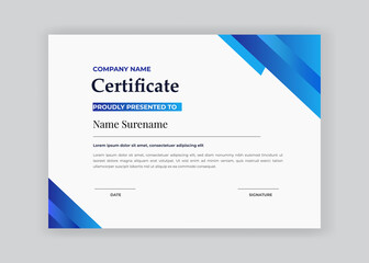 Wall Mural - certificate of appreciation award template with blue  shapes and badge diploma vector template