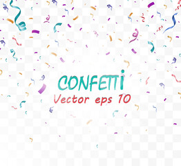 Poster - Lots of colorful tiny confetti and ribbons on transparent background. Festive event and party. Multicolor background.Colorful bright confetti isolated on transparent background