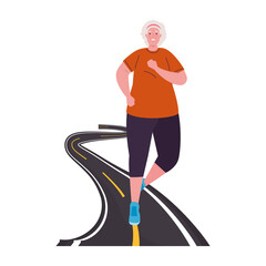 Canvas Print - old woman running in the road, sport recreation concept vector illustration design