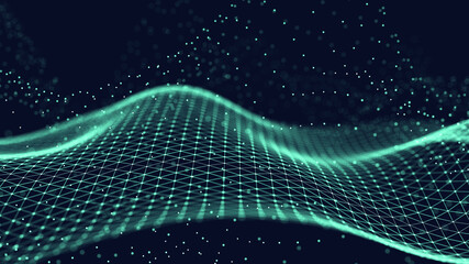 Poster - 3d abstract digital technology background. Futuristic sci-fi user interface concept with gradient dots and lines. Big data, artificial intelligence, music hud. Blockchain and cryptocurrency.