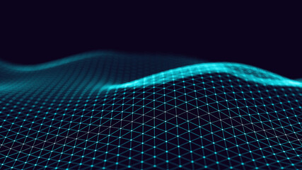 Poster - 3d abstract digital technology background. Futuristic sci-fi user interface concept with gradient dots and lines. Big data, artificial intelligence, music hud. Blockchain and cryptocurrency.