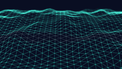 Poster - 3d abstract digital technology background. Futuristic sci-fi user interface concept with gradient dots and lines. Big data, artificial intelligence, music hud. Blockchain and cryptocurrency.