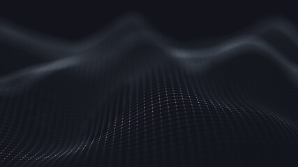 Poster - 3d abstract digital technology background. Futuristic sci-fi user interface concept with gradient dots and lines. Big data, artificial intelligence, music hud. Blockchain and cryptocurrency.
