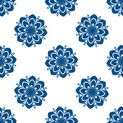 Poster - Abstract seamless pattern with stylized blue flowers on a white background.