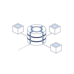 Fototapete - Data base server center. Vector 3d line isometric, color web icons set, new flat style. Creative illustration, idea for infographics.