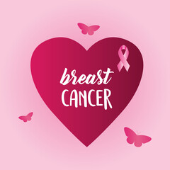 Wall Mural - breast cancer awareness design with heart, ribbon and butterflies