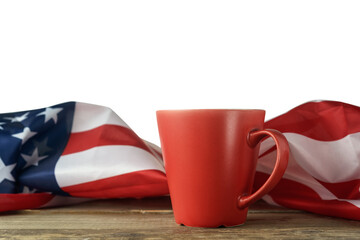 Red americano cup and american flag