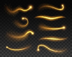 Wall Mural - stars with glowing golden sparkles, vector light effects on transparent background. bright shining g