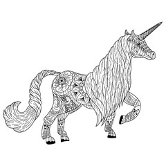 Wall Mural - hand drawn of unicorn in zentangle style