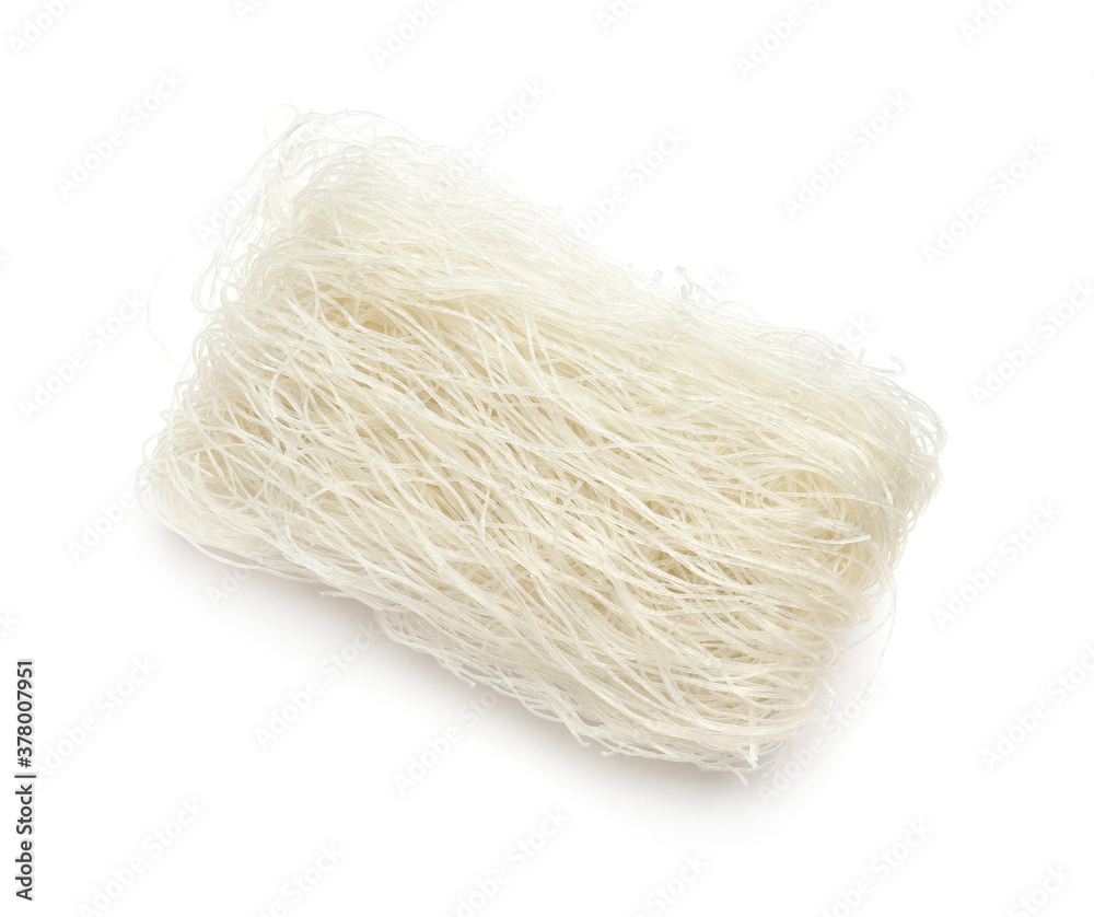 Raw rice noodles on white background