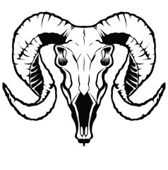 Sticker - black and white illustration with goat skull object