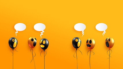 Aufkleber - Halloween ghost balloons on orange background.Happy halloween sale banner background template vector illustration.