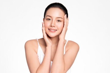 Beautiful young asian woman with clean fresh skin on white background, Face care, Facial treatment, Cosmetology, beauty and spa, Asian women portrait