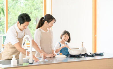 Poster - 料理する親子　子育てイメージ