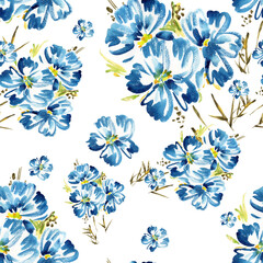  Seamless pattern of blue wildflowers
