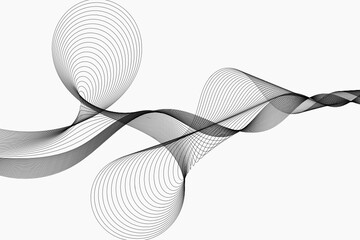 Poster - abstract black wave lines on white background