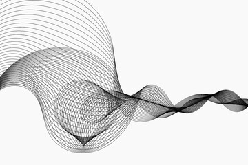 Poster - abstract black wave lines on white background