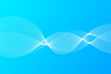 Poster - abstract white wave lines on blue background