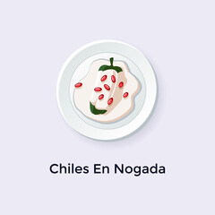 Delicious Mexican Chiles en Nogada vector illustration from top view, Mexican Food Illustration