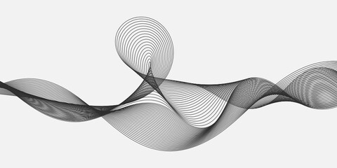 Poster - abstract black wave lines on white background