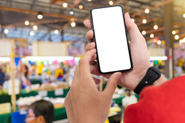 Wall Mural - Man using smartphone at abstract