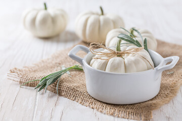 Wall Mural - Thanksgiving white pumkins in small pot