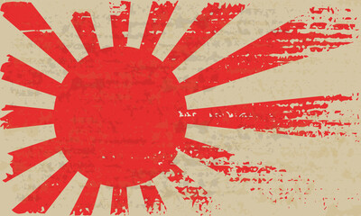 Japanese flag symbol of rising sun. Vintage grunge flag of Japan.