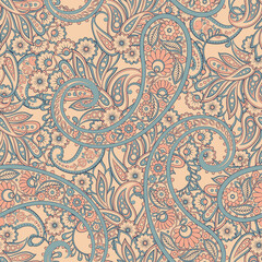  Paisley seamless pattern. Vector Vintage background in batik style