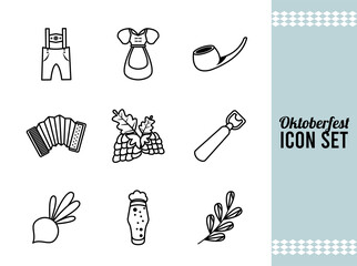 Wall Mural - bundle of nine oktoberfest set icons