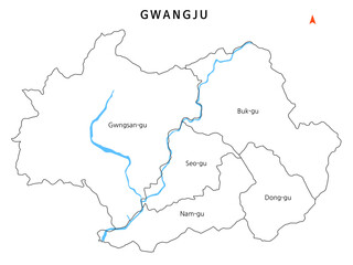  대한민국 광주광역시 자치구 경계선이 있는 지도