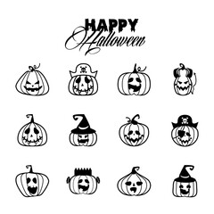 Sticker - bundle of twelve halloween pumpkins and lettering line style icons