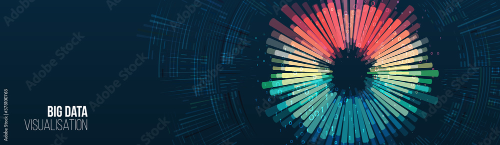 Data array visual concept. Big data connection complex. Big data visualization. Abstract background with lines array and binary code. Connection structure.